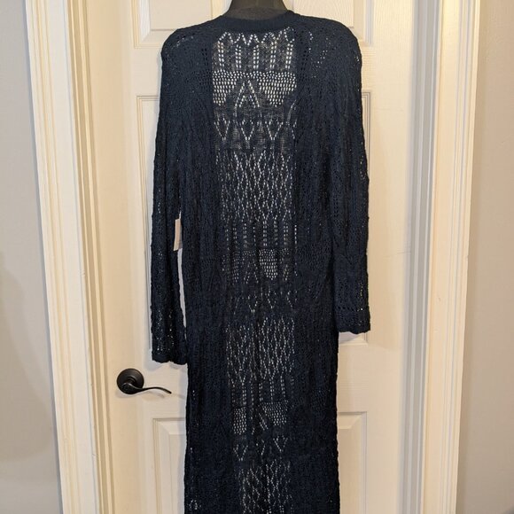 LC Lauren Conrad XL Navy Blue Pointelle Knit Duster Cardigan Longline Layer - Picture 3 of 3